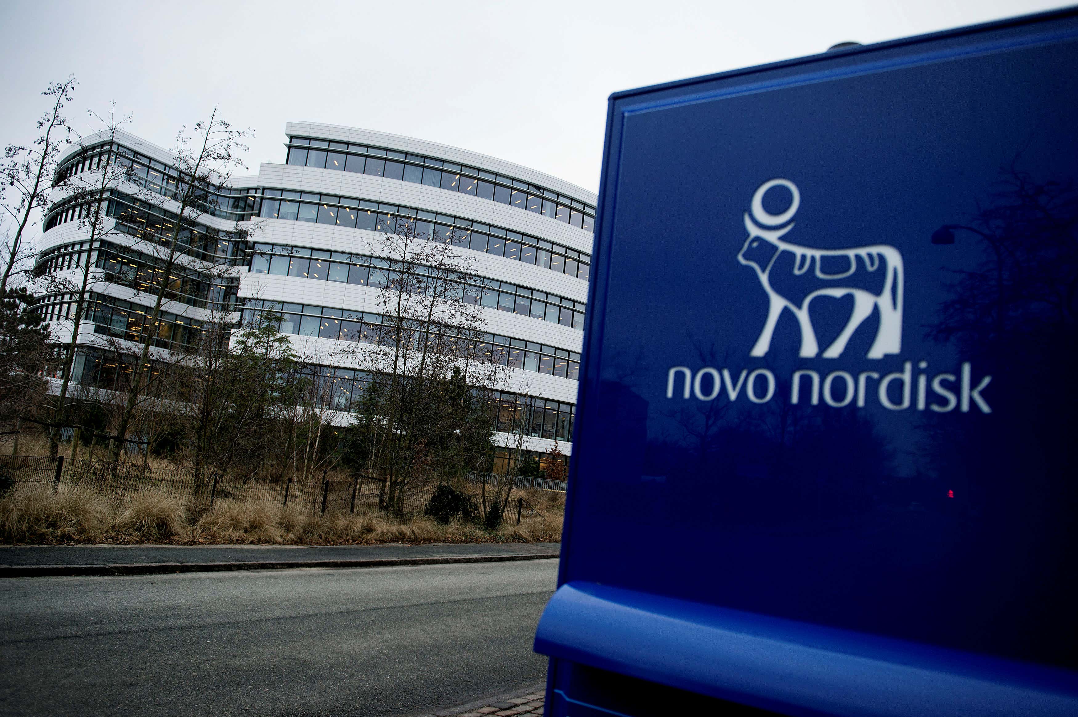 The Novo Nordisk logo can be seen in Bagsvaer on the outskirts of Copenhagen.